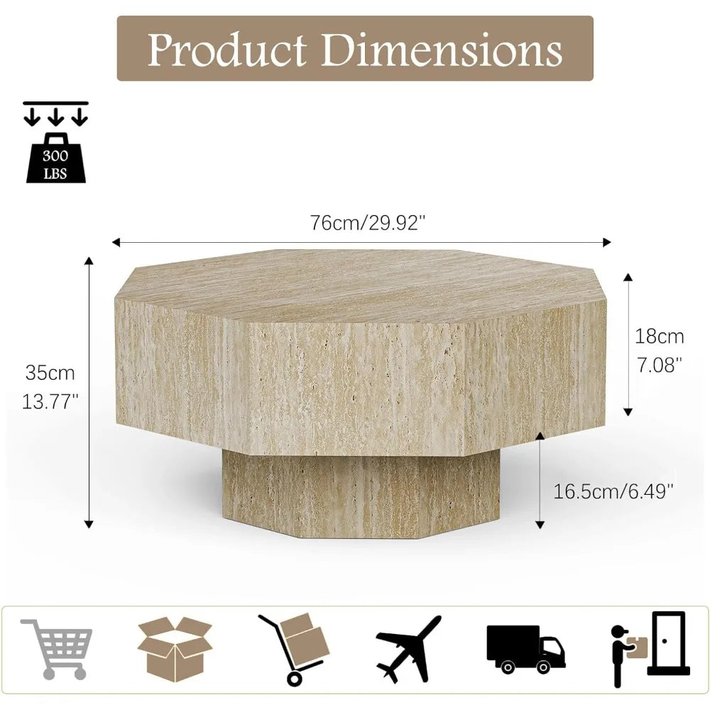 Modern Octagonal Travertine Coffee Tables for Living Room