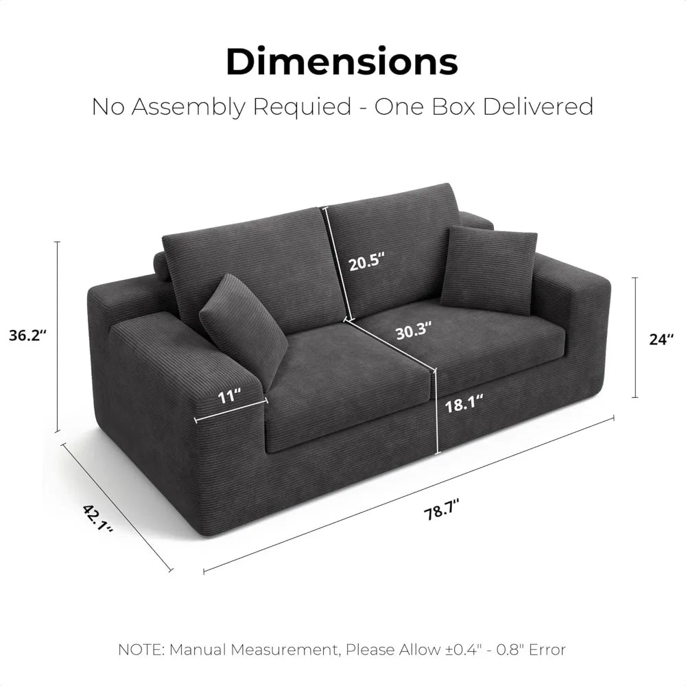Modern Corduroy Loveseat Sofa in a Box for Small Spaces