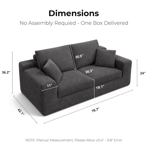 Modern Corduroy Loveseat Sofa in a Box for Small Spaces