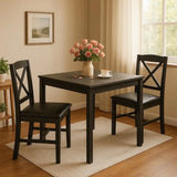 mid-century modern dining table set for 2, wooden kitchen table & 2 chairs with padded seats, 3-piece compact dining set for sm