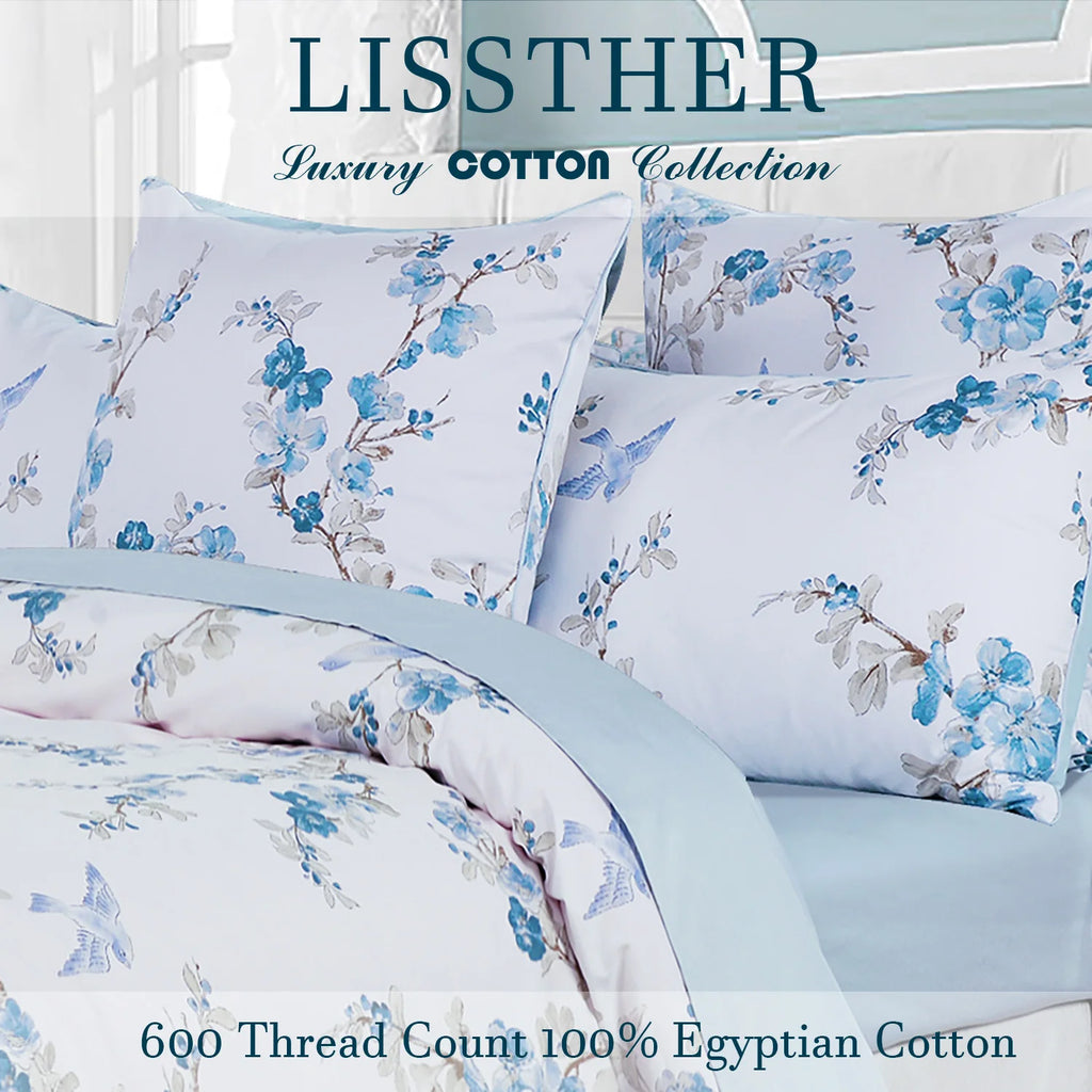 100% Egyptian Cotton 600TC Floral Duvet Cover Set