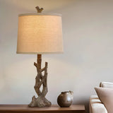 Rustic Farmhouse Table Lamp With Wood Grain Nightstand
