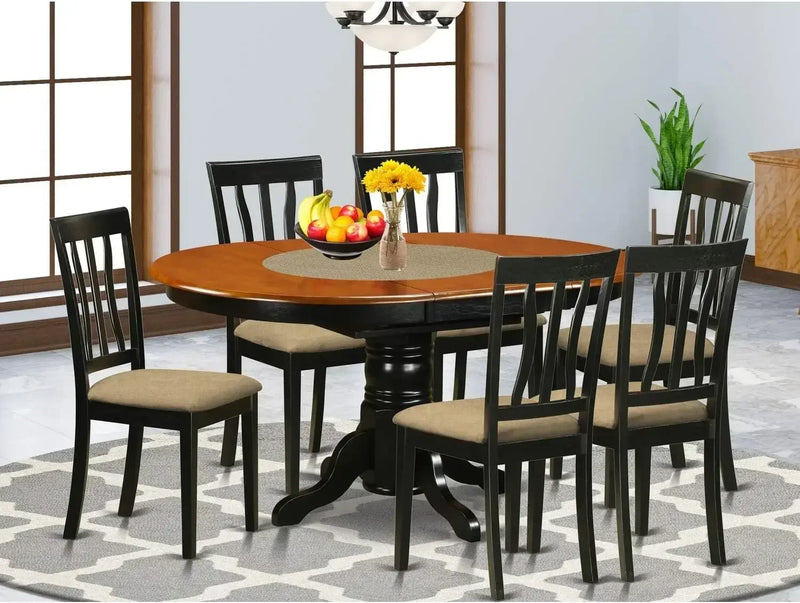 Oval Dining Table Set Butterfly Leaf Faux Leather Chairs