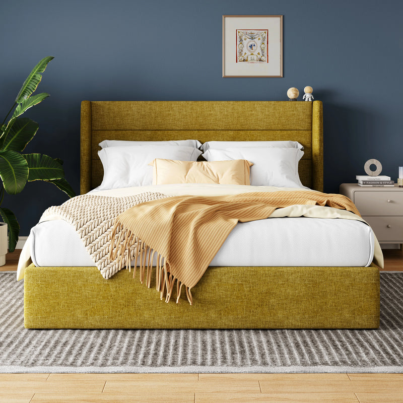 Hoomic Lift Up Storage Bed With Wingback Headboard Underbed