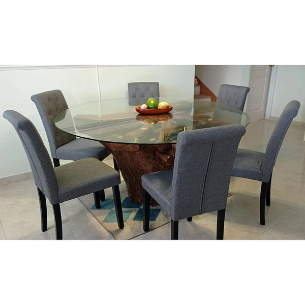 Six Button Tufted Dining Chairs With Solid Wood Legs