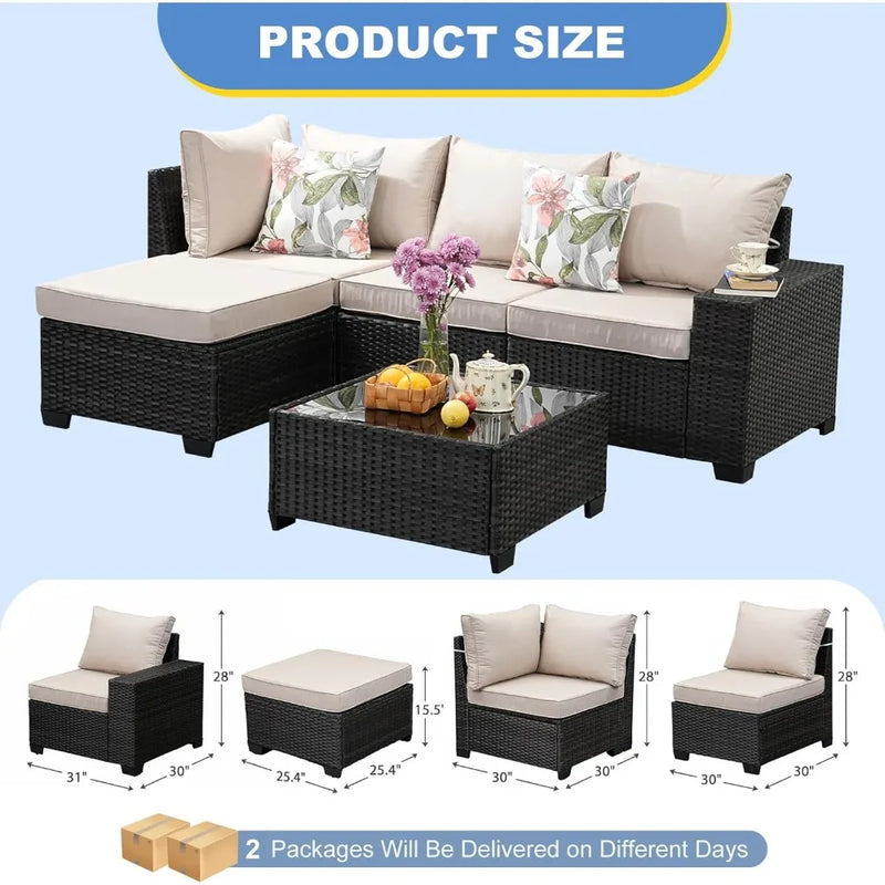 Outdoor Wicker Patio Furniture Set With Tea Table Cushions