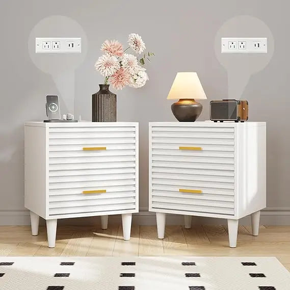 Modern bedside table set with USB charging ports