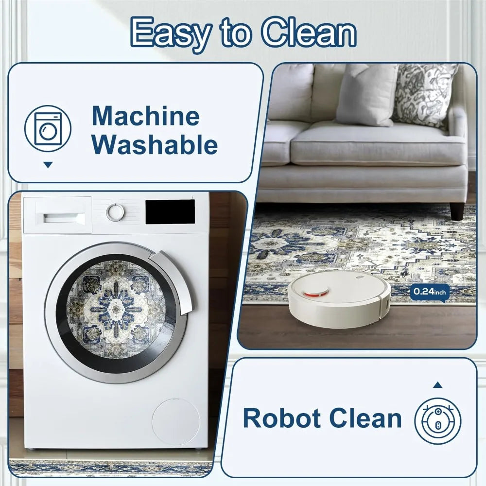 Vintage Oriental Area Rug For Living Room Machine Washable