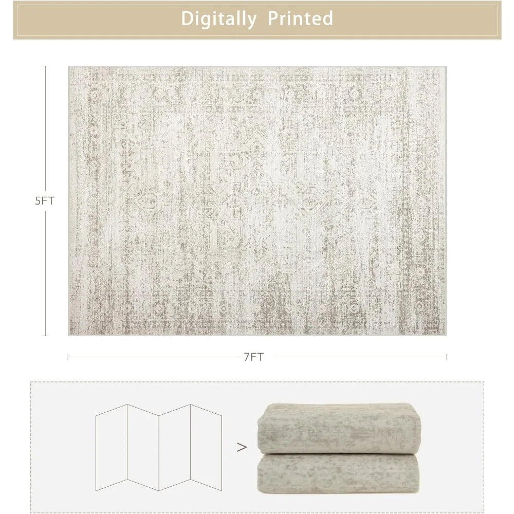 Washable Faux Wool Area Rug For Living Room Non Slip