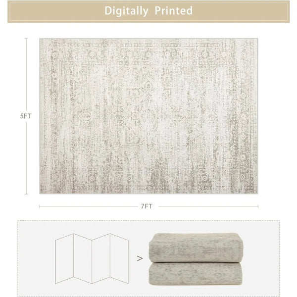 Washable Faux Wool Area Rug For Living Room Non Slip