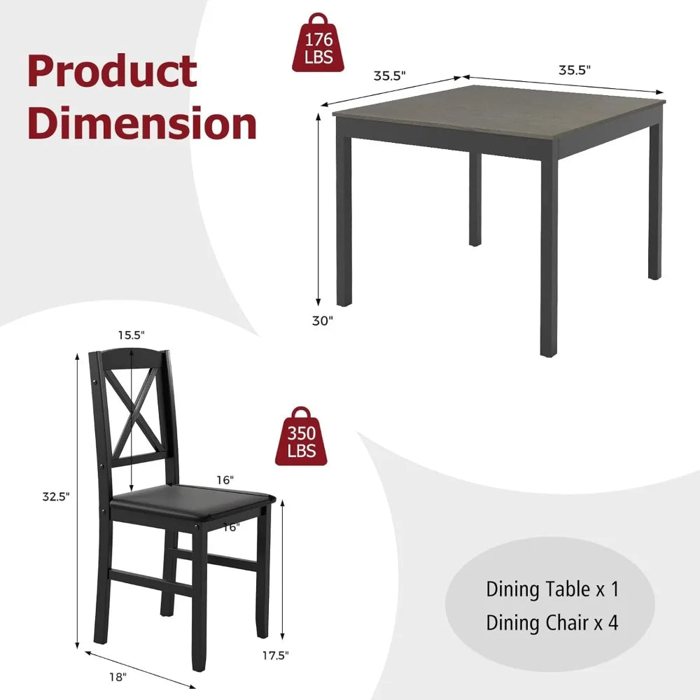 mid-century modern dining table set for 2, wooden kitchen table & 2 chairs with padded seats, 3-piece compact dining set for sm