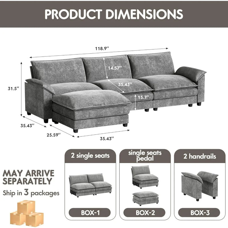 Modular Sectional Sofa With Reversible Ottoman Comfort