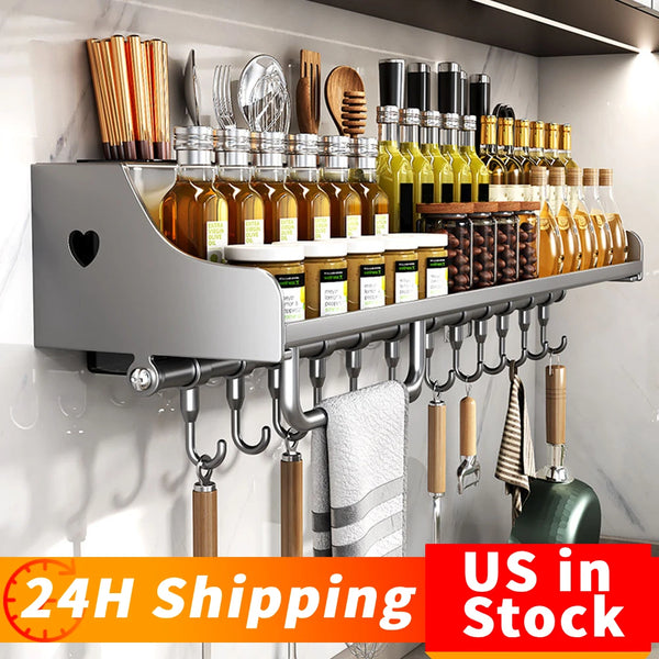 Hanging Metal Kitchen Storage Rack With Hooks For Spices