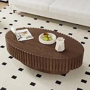 Round Fluted Coffee Table Modern Circular Pedestal Center