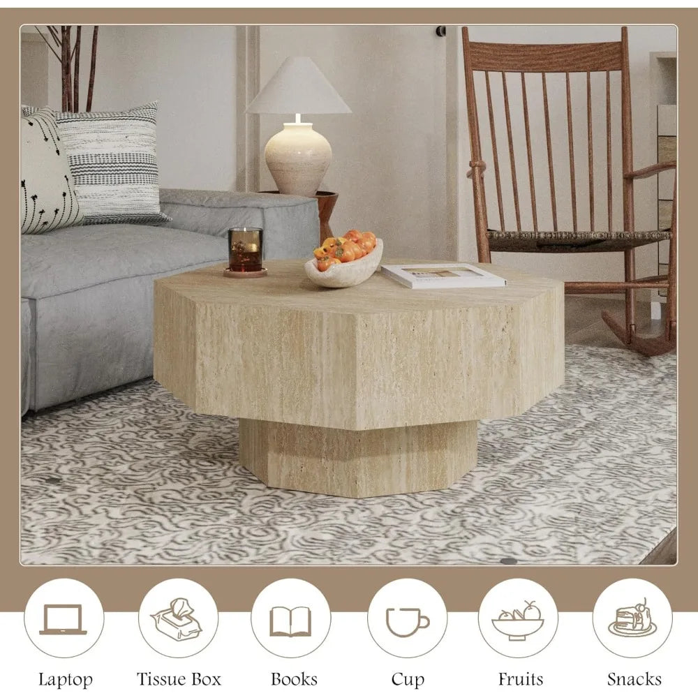 Modern Octagonal Travertine Coffee Tables for Living Room