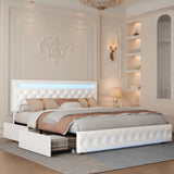 RGBW LED Bed Frame Storage Drawers And Adjustable Headboard