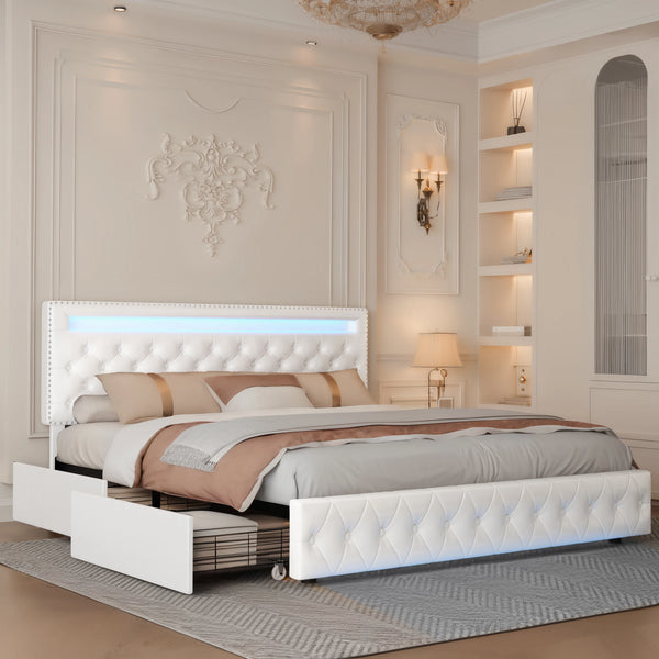 RGBW LED Bed Frame Storage Drawers And Adjustable Headboard