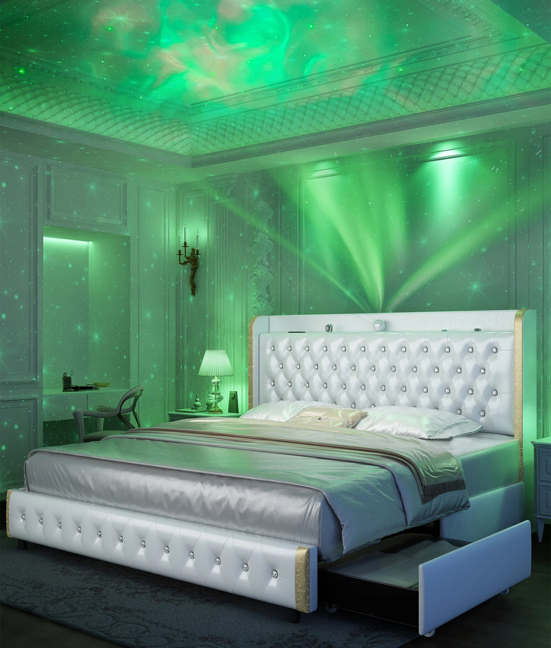 GEGOFORU LED Bed Frame With Galaxy Projector And USB Ports