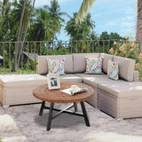 Round Seagrass Coffee Table With Pine Wood X Base Modern