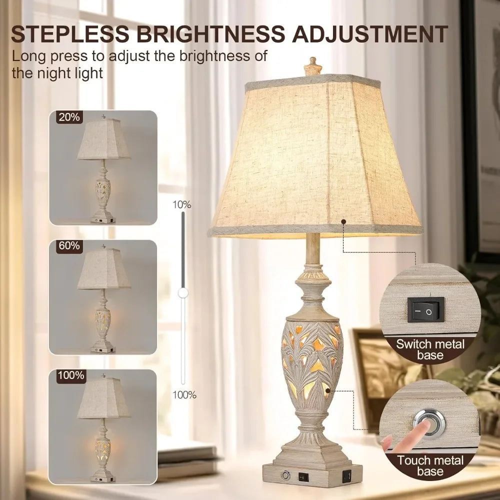 Touch Control Traditional Table Lamp Set With USB Ports