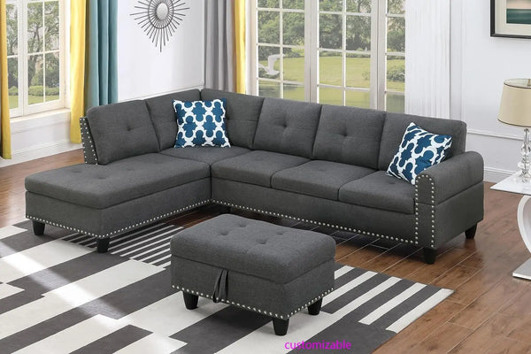Modern Sectional Sofa With Chaise Ottoman And Pillows