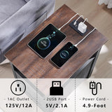 Farmhouse Nightstand Set of 2 With Charging Station Rustic