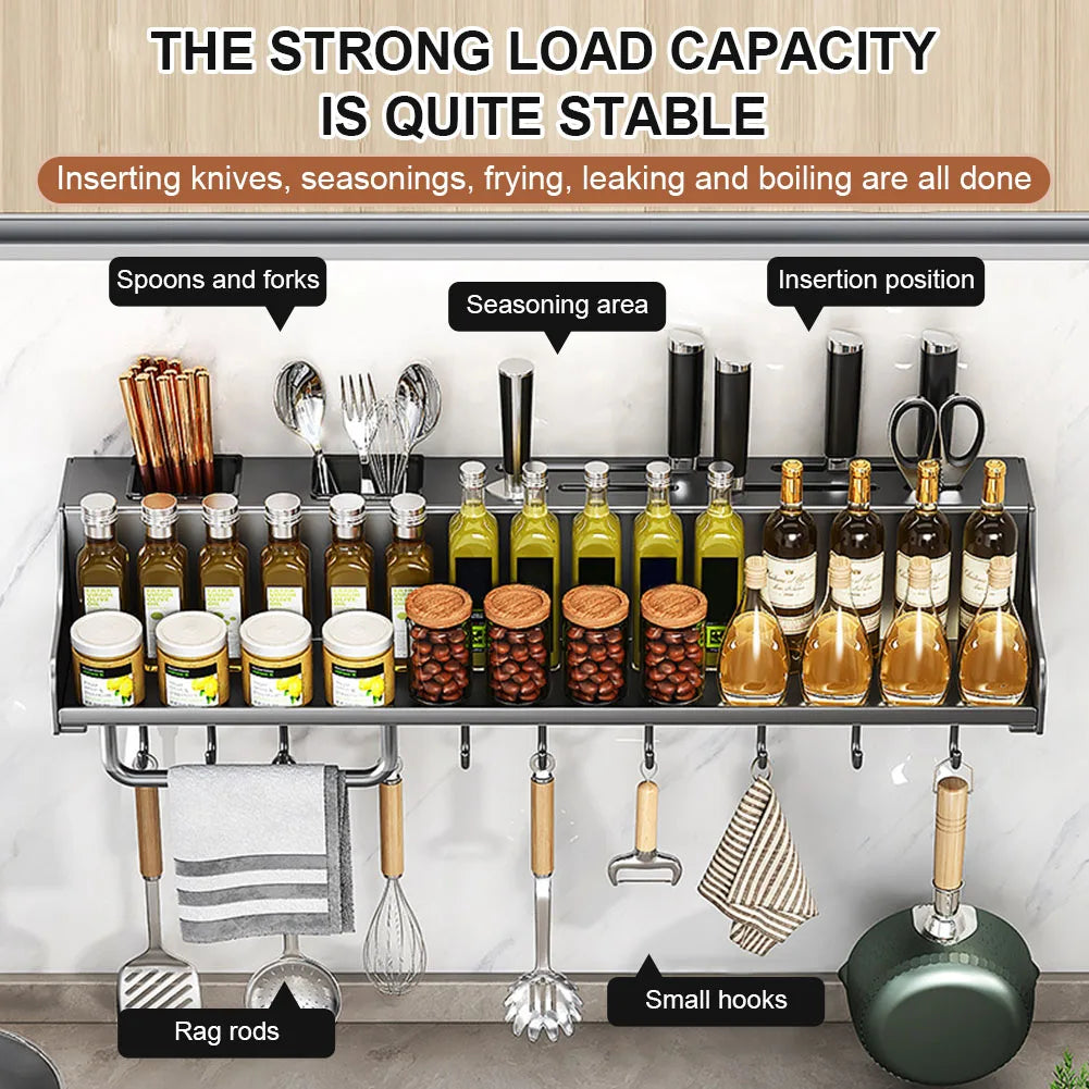 Hanging Metal Kitchen Storage Rack With Hooks For Spices