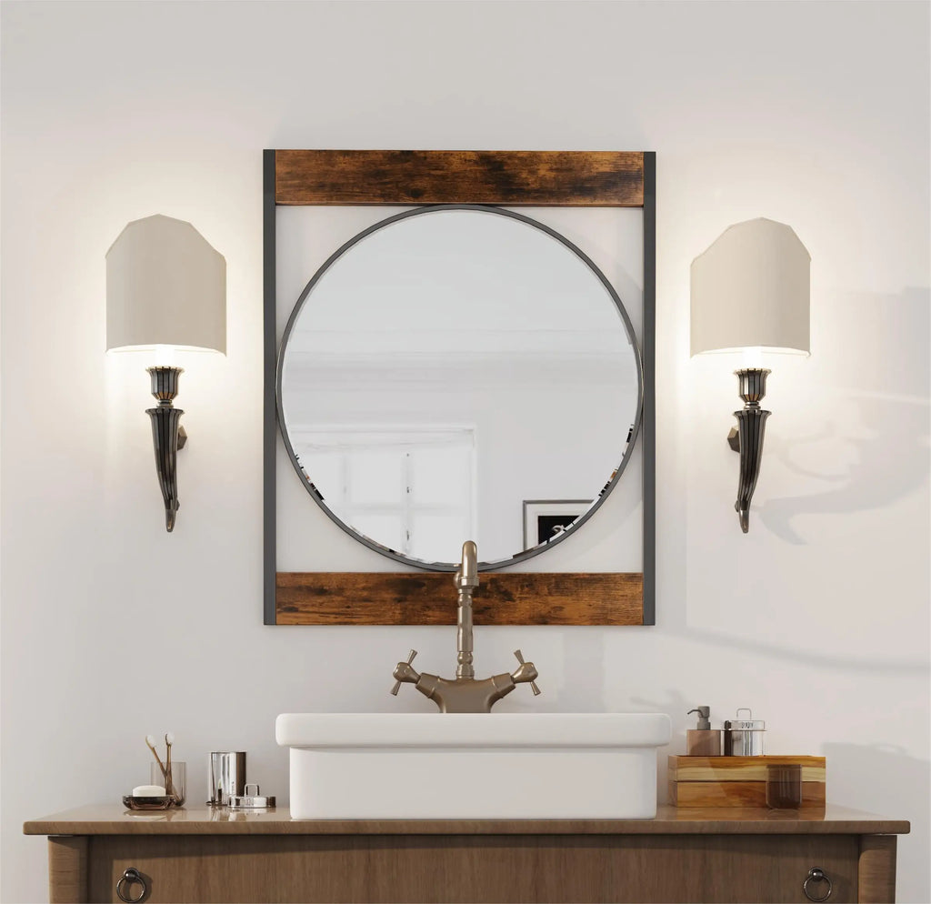 Mirrors and Frames/Industrial Metal Wood Frame Wall Mirror For Bathroom Decor