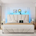 EnHomee Bed Frame With Velvet Headboard LED Lights Storage