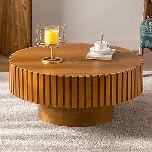 Round Fluted Coffee Table Modern Circular Pedestal Center