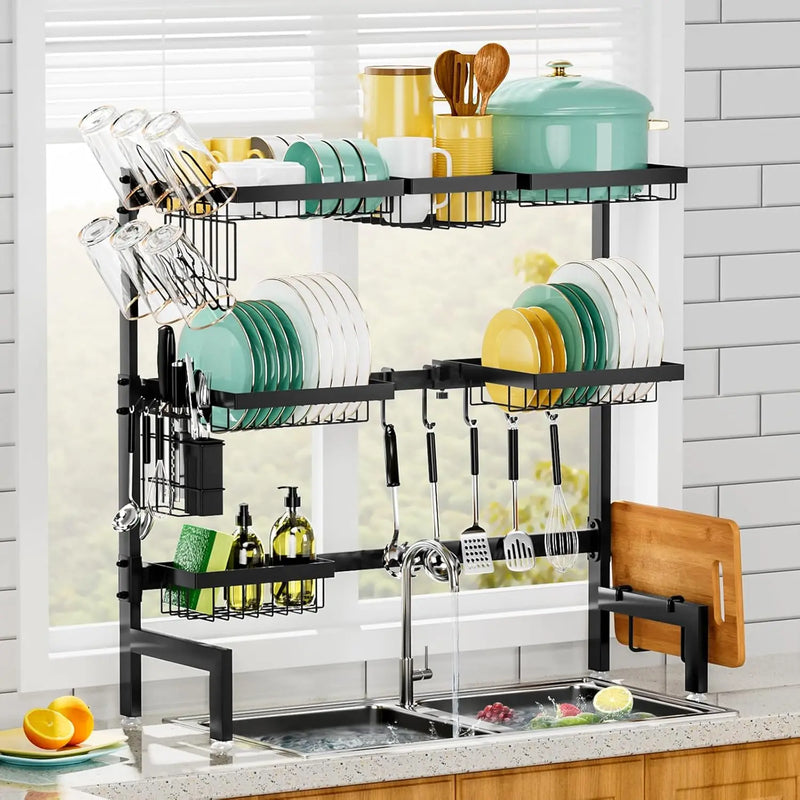 Stainless Steel Over Sink Drying Rack With Utensil Holder