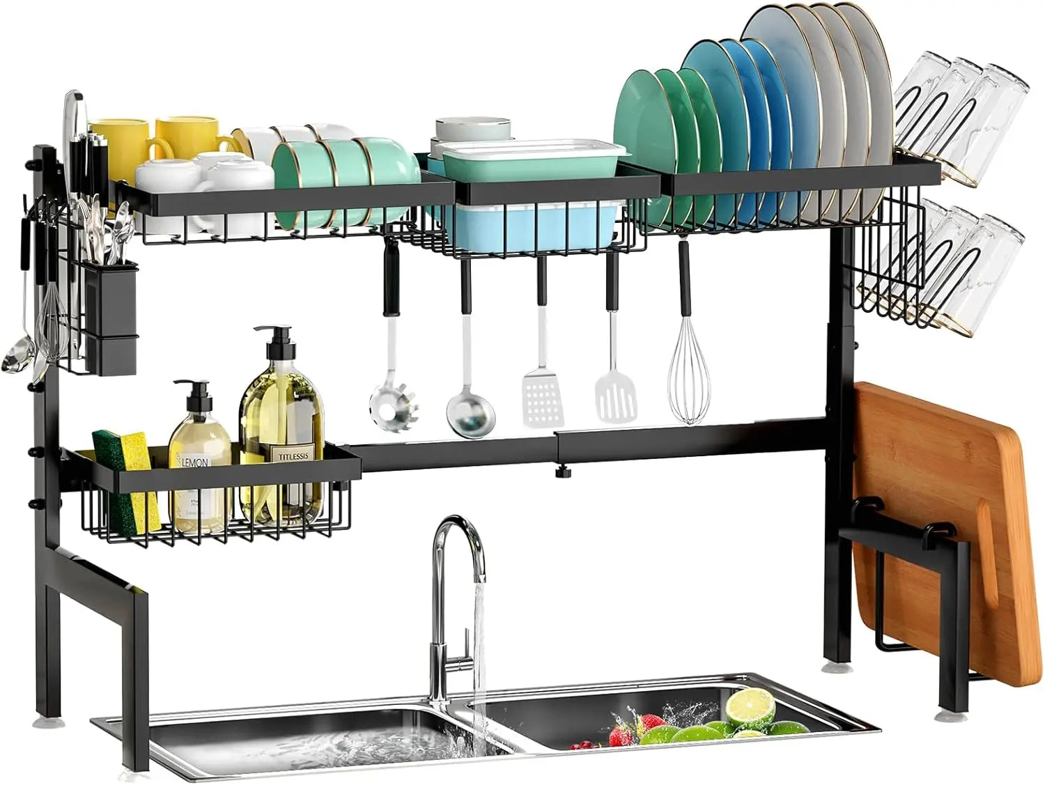 Stainless Steel Over Sink Drying Rack With Utensil Holder