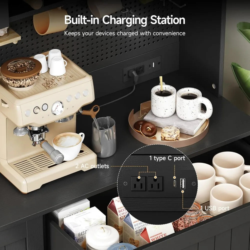 Kitchen Pantry Cabinet With Microwave Shelf And LED Light