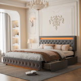GEGOFORU LED Bed Frame With Storage Drawers And Headboard