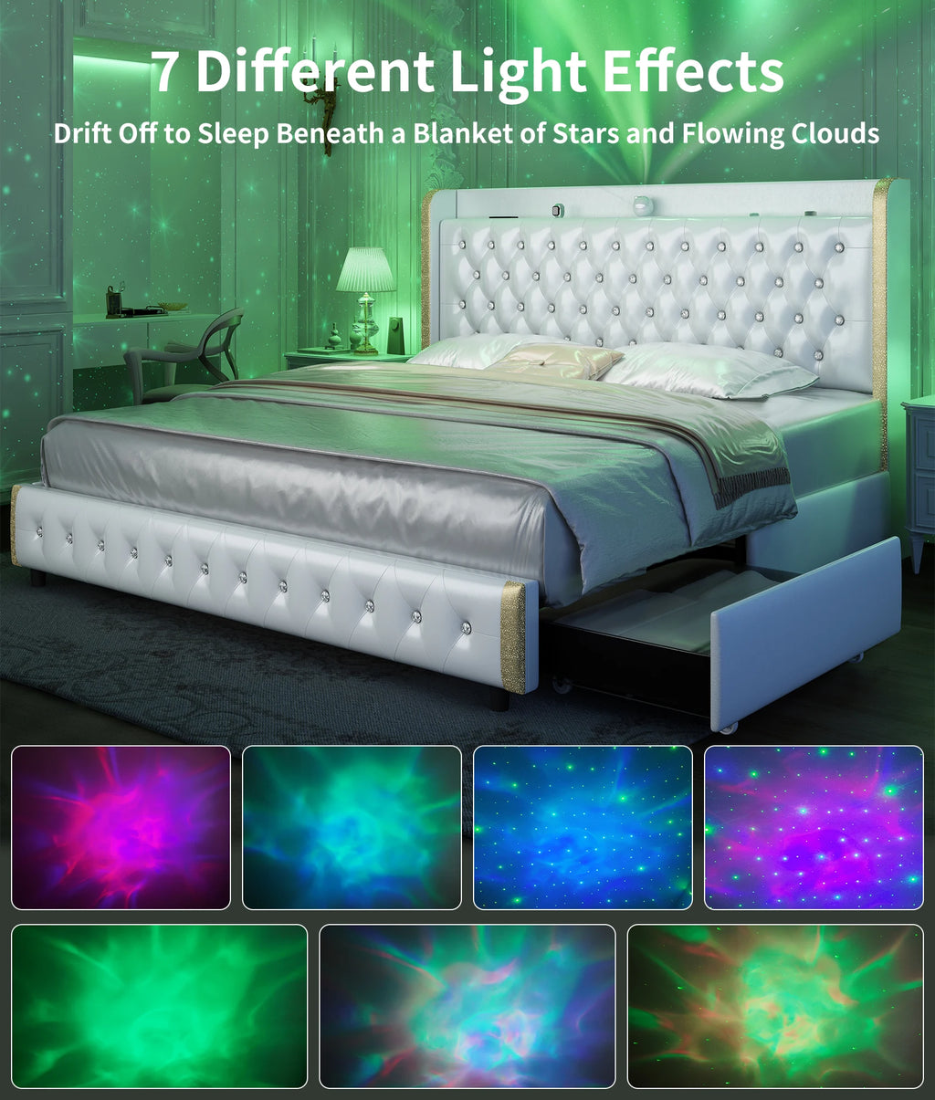 GEGOFORU LED Bed Frame With Galaxy Projector And USB Ports