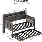 Daybed With Trundle And Storage Headboard With USB Charging