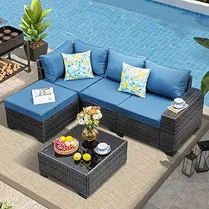 Outdoor Wicker Patio Furniture Set With Tea Table Cushions
