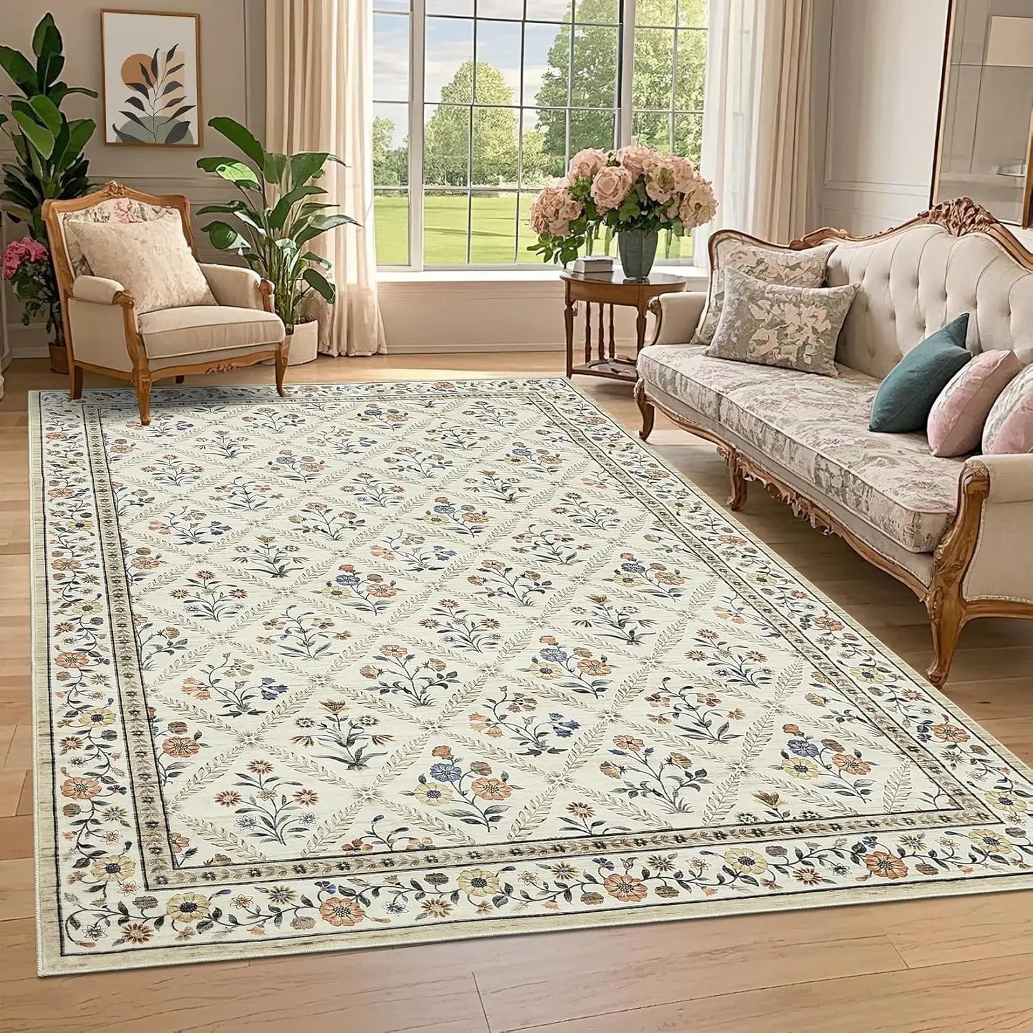 Washable Area Rug Non Slip Vintage Living Room Home Office