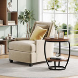 Round End Table Two Tier Metal Frame With Storage Shelves