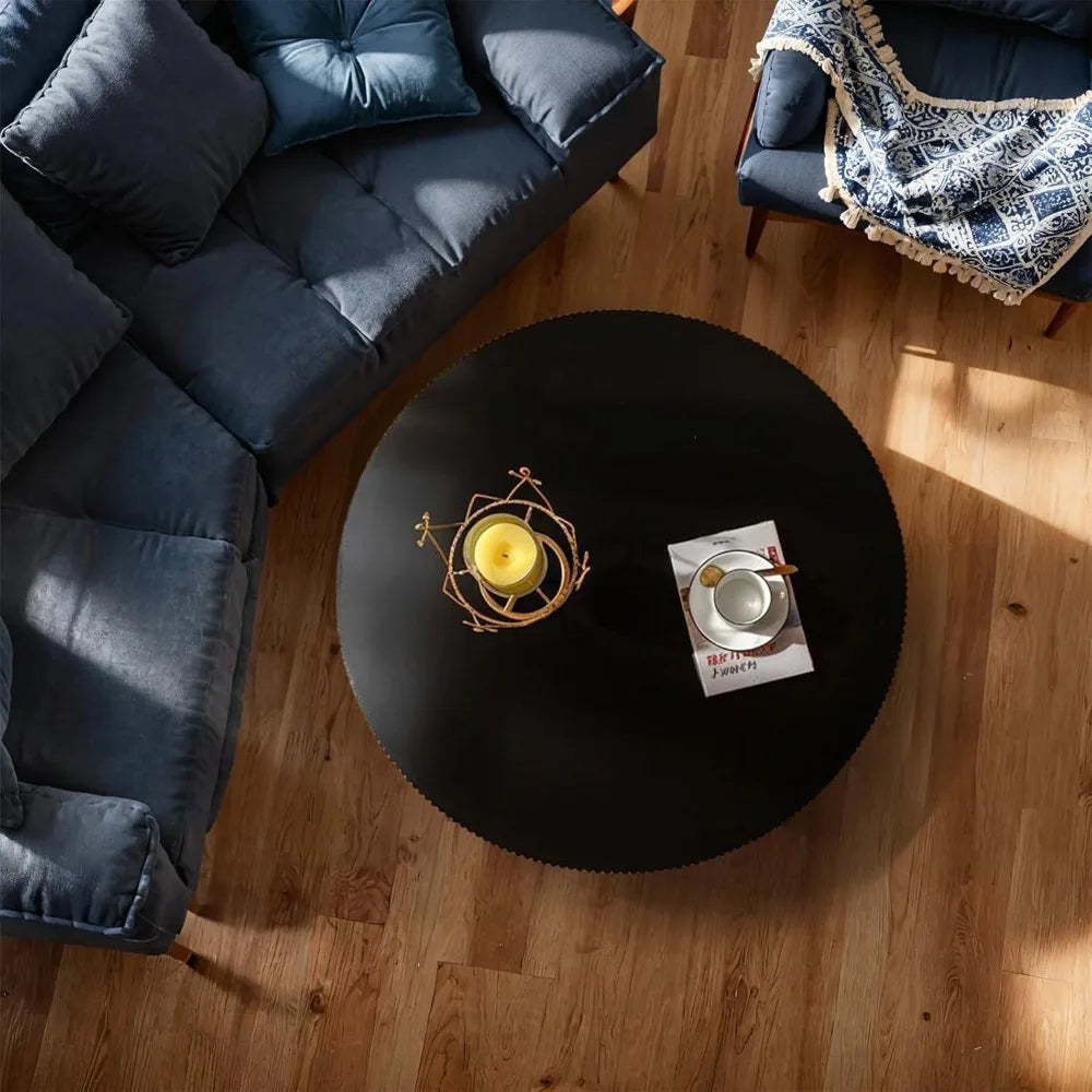 Round Fluted Coffee Table Modern Circular Pedestal Center