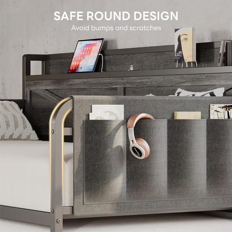 Daybed With Trundle And Storage Headboard With USB Charging