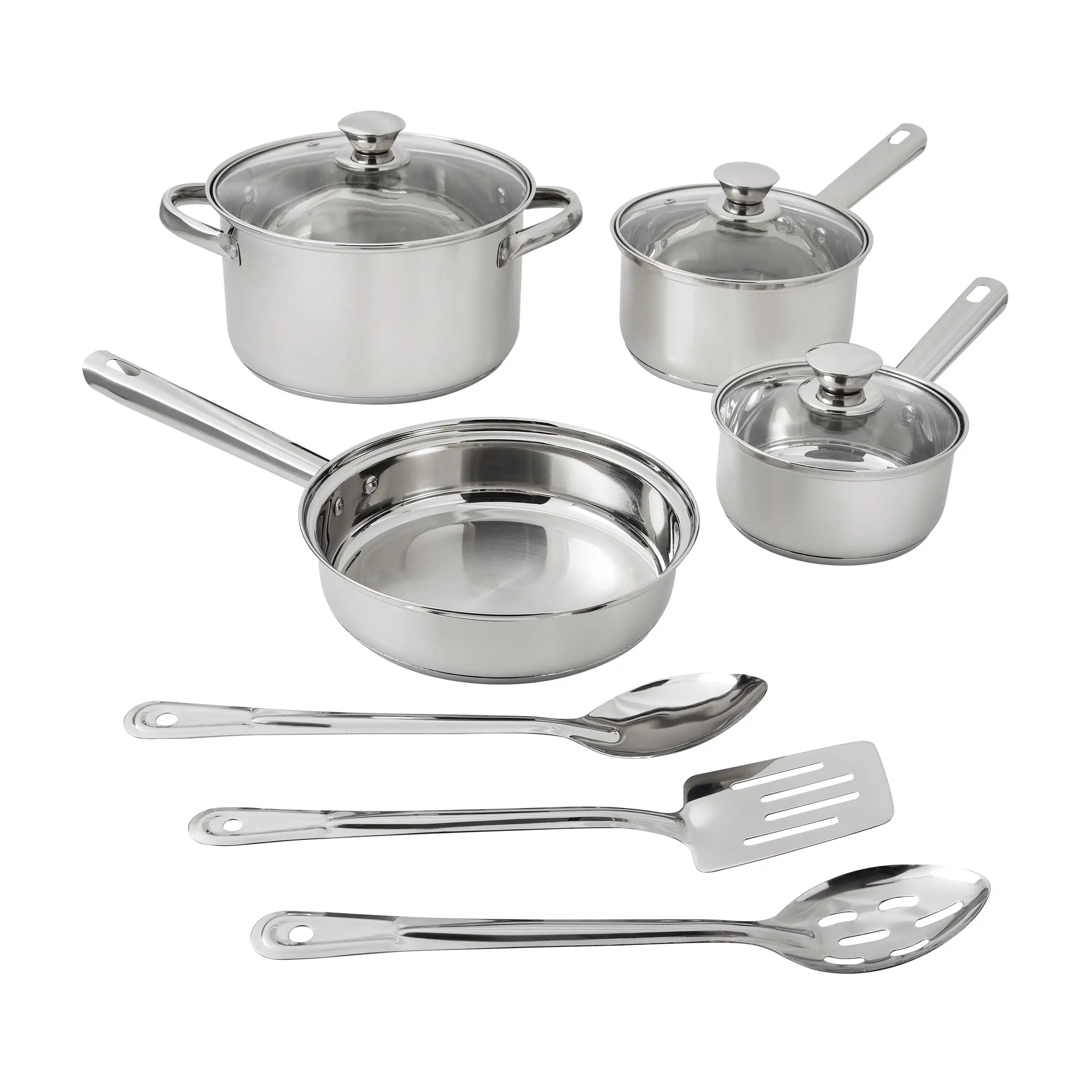 Ten Piece Nonstick Stainless Steel Cookware Set for Everyday