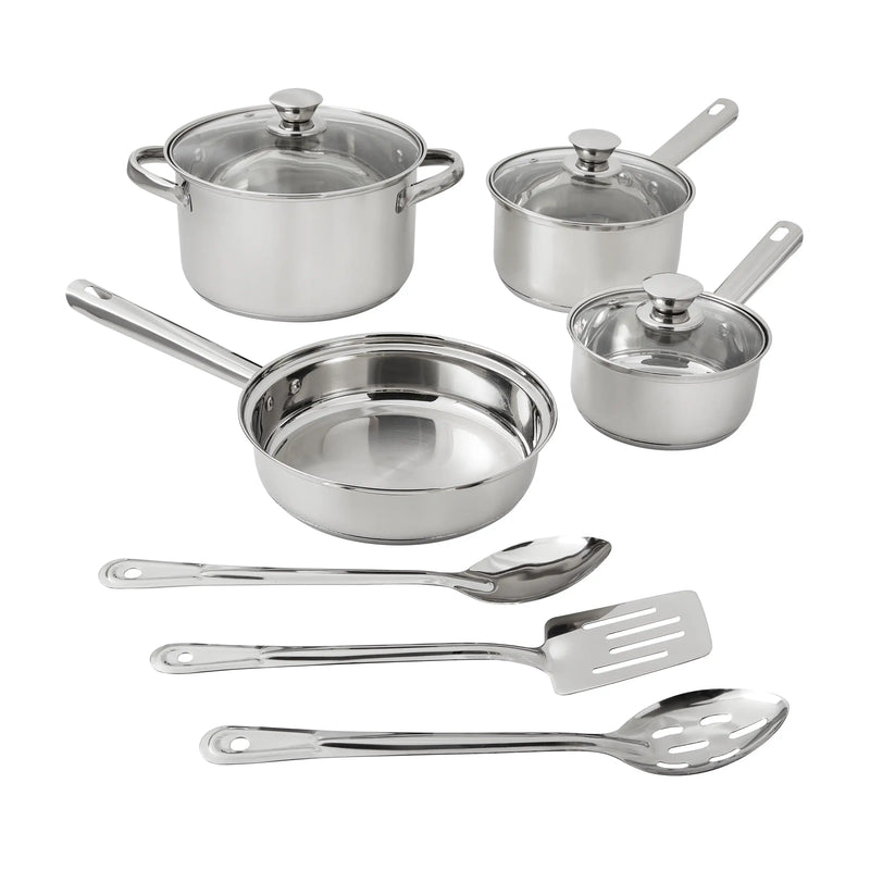 Ten Piece Nonstick Stainless Steel Cookware Set for Everyday