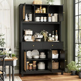 Modern Kitchen Hutch With Rattan Doors And Microwave Stand
