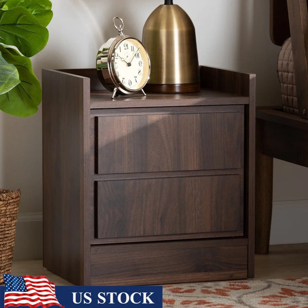 Modern Minimalist Nightstand With Two Drawers For Bedroom