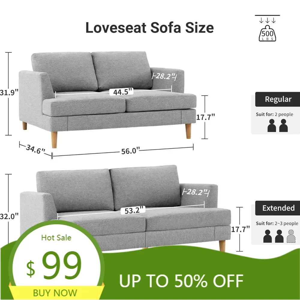 Mid Century Loveseat Upholstered Two Seater Sofa Lounge