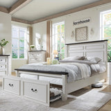 Farmhouse Wood Bed Frame With Tall Headboard And Storage