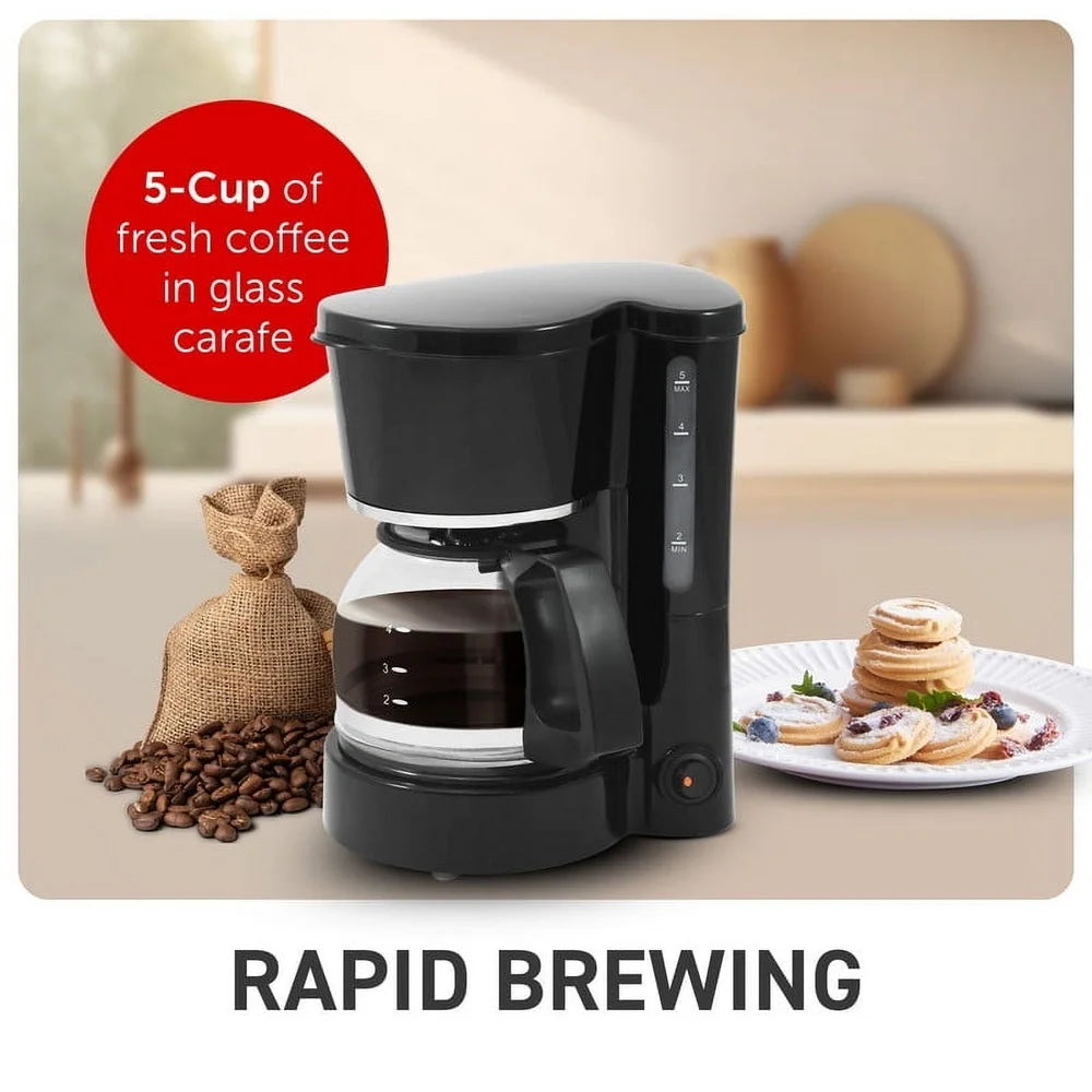 Compact 5 Cup Coffee Maker With Pause N Serve Function