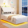 Floating Bed Frame With Storage Headboard And LED Lights
