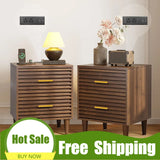 Premium Night Stand With USB Charging Station Set Of Two